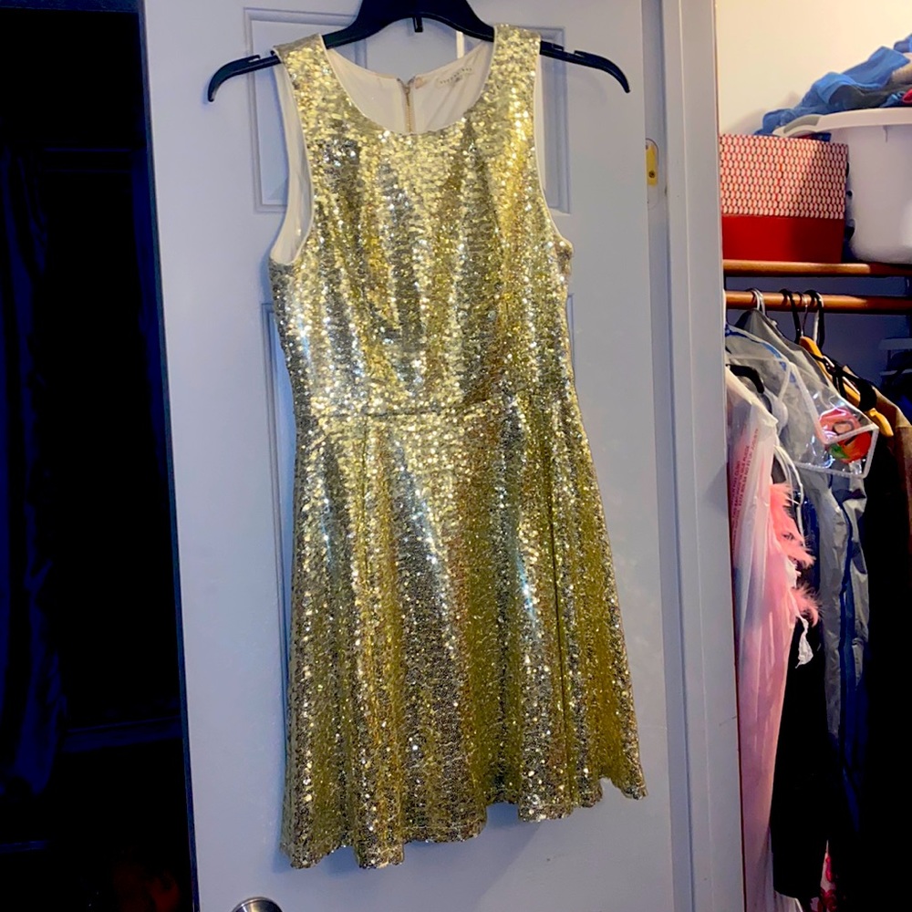 short sequined gold dress